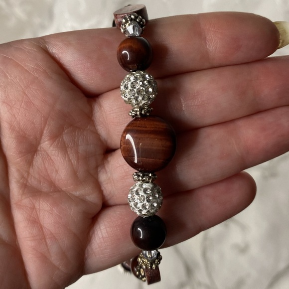 Handcrafted Red Tiger’s Eye and Jasper Glitter Ball Bracelet - Picture 6 of 6